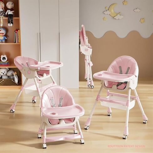 كرسي مرتفع للأطفال، كراسي عالية 5 في 1 للرضع والأطفال الصغار، كرسي مرتفع قابل للطي للسفر مع مسند للقدمين، وسادة من البولي يوريثين قابلة للفصل، صينية مزدوجة قابلة للإزالة، ارتفاع قابل للتعديل واستلقاء، عجلات قفل in Kuwait