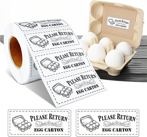 800pcs يرجى إرجاع ملصقات Cartons البيض ، 1.2 "× 2.75" مزرعة مستطيلة البيض الطازج ملصقات الكارتون لفة ملصقات حاوية الدجاج اللاصقة in Kuwait