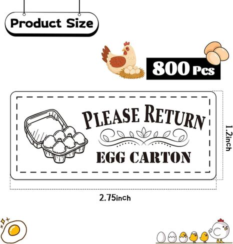 800pcs يرجى إرجاع ملصقات Cartons البيض ، 1.2 "× 2.75" مزرعة مستطيلة البيض الطازج ملصقات الكارتون لفة ملصقات حاوية الدجاج اللاصقة in Kuwait