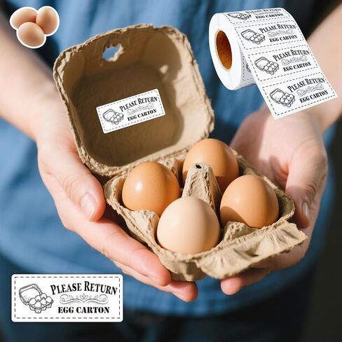 800pcs يرجى إرجاع ملصقات Cartons البيض ، 1.2 "× 2.75" مزرعة مستطيلة البيض الطازج ملصقات الكارتون لفة ملصقات حاوية الدجاج اللاصقة in Kuwait