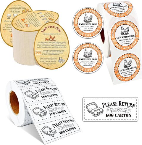 800pcs يرجى إرجاع ملصقات Cartons البيض ، 1.2 "× 2.75" مزرعة مستطيلة البيض الطازج ملصقات الكارتون لفة ملصقات حاوية الدجاج اللاصقة in Kuwait