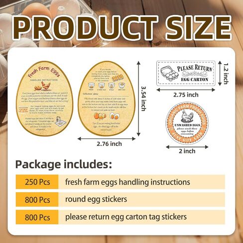800pcs يرجى إرجاع ملصقات Cartons البيض ، 1.2 "× 2.75" مزرعة مستطيلة البيض الطازج ملصقات الكارتون لفة ملصقات حاوية الدجاج اللاصقة in Kuwait