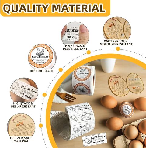 800pcs يرجى إرجاع ملصقات Cartons البيض ، 1.2 "× 2.75" مزرعة مستطيلة البيض الطازج ملصقات الكارتون لفة ملصقات حاوية الدجاج اللاصقة in Kuwait