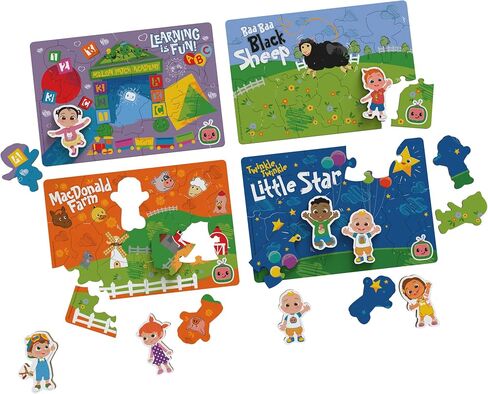 Spin Master Games, CoComelon Puzzles 4-Pack, Wooden Jigsaw Puzzles for Preschoolers, 18 Pieces Each, Interchangeable Character Pieces, for Ages 3 & Up in Saudi Arabia