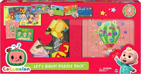 Spin Master Games, CoComelon Puzzles 4-Pack, Wooden Jigsaw Puzzles for Preschoolers, 18 Pieces Each, Interchangeable Character Pieces, for Ages 3 & Up in Saudi Arabia