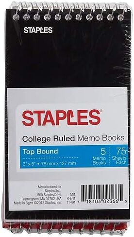 STAPLES 199984 Memo Pads 3-Inch X 5-Inch College Assorted 75 Sh./Pad 5 Pads/Pk (11491) in Saudi Arabia