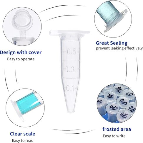 أنابيب الطرد المركزي الدقيقة 0.5 مل 1000 قطعة، أنابيب الطرد المركزي مع غطاء مرفق، حاوية قوارير زجاجات صغيرة مستديرة شفافة للطرد المركزي للمختبر، أنابيب بلاستيكية للمختبر، تخرج واضح in Kuwait