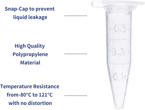 أنابيب الطرد المركزي الدقيقة 0.5 مل 1000 قطعة، أنابيب الطرد المركزي مع غطاء مرفق، حاوية قوارير زجاجات صغيرة مستديرة شفافة للطرد المركزي للمختبر، أنابيب بلاستيكية للمختبر، تخرج واضح in Kuwait