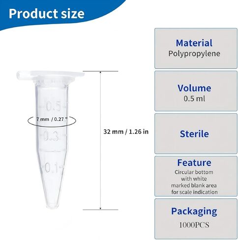أنابيب الطرد المركزي الدقيقة 0.5 مل 1000 قطعة، أنابيب الطرد المركزي مع غطاء مرفق، حاوية قوارير زجاجات صغيرة مستديرة شفافة للطرد المركزي للمختبر، أنابيب بلاستيكية للمختبر، تخرج واضح in Kuwait