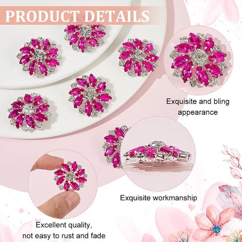Fingerinspire 6pcs Fuchsia Silver Flower Alloy Bhinestone Shank Buttons 1 بوصة باقة أزرار حجر الراين مع ظهر مسطح ثقب واحد على الزخارف الكريستالية زر الثلج المعدني مع مخلب الأزياء in Kuwait