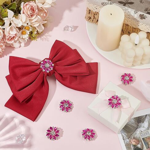 Fingerinspire 6pcs Fuchsia Silver Flower Alloy Bhinestone Shank Buttons 1 بوصة باقة أزرار حجر الراين مع ظهر مسطح ثقب واحد على الزخارف الكريستالية زر الثلج المعدني مع مخلب الأزياء in Kuwait