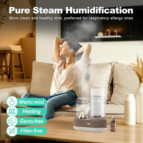 Y&O Steam Humidifier, 1600ml Aromatherapy Diffuser for Home, Natural Fragrance Essential Oil Diffuser with Glass Reservoir, Auto Shut Off, Filterless Design in Saudi Arabia