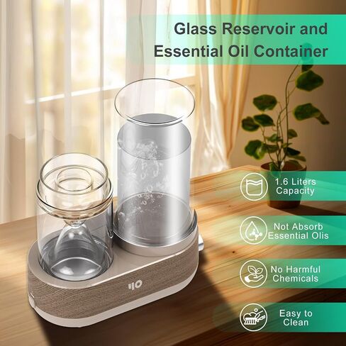 Y&O Steam Humidifier, 1600ml Aromatherapy Diffuser for Home, Natural Fragrance Essential Oil Diffuser with Glass Reservoir, Auto Shut Off, Filterless Design in Saudi Arabia