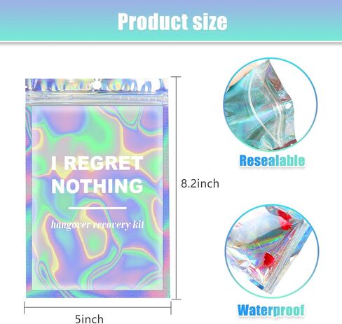 Fcuadro Hangover Kit Bags 20Pcs Holographic I REGRET NOTHING Hang Over Recovery Bag Bachelorette Party Supplies Gift Bags for Bridal Shower Party Favors 5X7 (I REGRET NOTHING) in Saudi Arabia