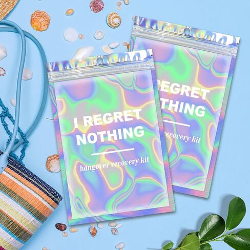 Fcuadro Hangover Kit Bags 20Pcs Holographic I REGRET NOTHING Hang Over Recovery Bag Bachelorette Party Supplies Gift Bags for Bridal Shower Party Favors 5X7 (I REGRET NOTHING) in Saudi Arabia