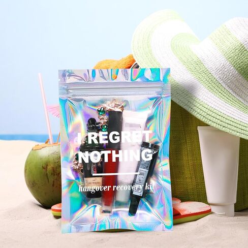 Fcuadro Hangover Kit Bags 20Pcs Holographic I REGRET NOTHING Hang Over Recovery Bag Bachelorette Party Supplies Gift Bags for Bridal Shower Party Favors 5X7 (I REGRET NOTHING) in Saudi Arabia
