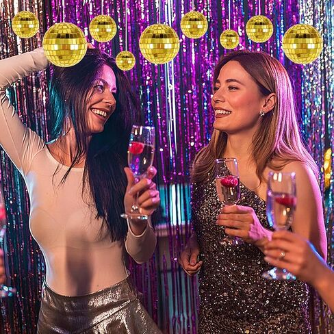 12 PCS Disco Ball Cake Toppers ، 5 أحجام ديسكو كرات عيد ميلاد ديكورات صغيرة ديسكو كرات مركبة مركزية لزخارف السبعين in Saudi Arabia