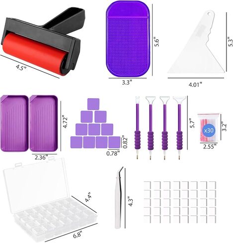 LIRUNQIU 46 PCS Diamond PaintingTools Kit, Complete Accessories Set with Anti-Slip Mat, Tweezers, Roller, Wax Pen, Storage Containers, Trays for Adults Kids Beginners Art Crafts(Purple) in Saudi Arabia