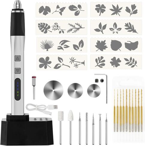 Breeze Touch USB Rechargeable Engraving Pen Engraver, Mini Cordless Rotary Tool w/ 10 Drill Bits, Stencils, Saw & Polish Set, Magnetic Charge, Hand Drill for Jewelry Making, Metal Wood Glass Plastic in Saudi Arabia