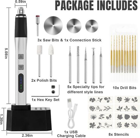 Breeze Touch USB Rechargeable Engraving Pen Engraver, Mini Cordless Rotary Tool w/ 10 Drill Bits, Stencils, Saw & Polish Set, Magnetic Charge, Hand Drill for Jewelry Making, Metal Wood Glass Plastic in Saudi Arabia