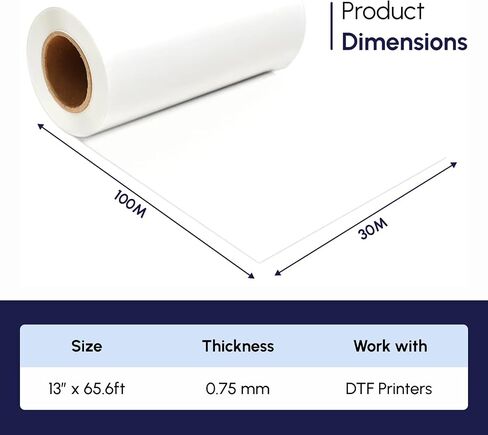 Premium 13 "× 328 FT Matte DTF Transfer Roll-ورقة نقل DTF متعددة الطبقات من أجل امتصاص الحبر المتفوق ، وتطبيق خالي من الثابت ، والطباعة النابضة بالحياة ، وتوافق النسيج العالمي in Saudi Arabia