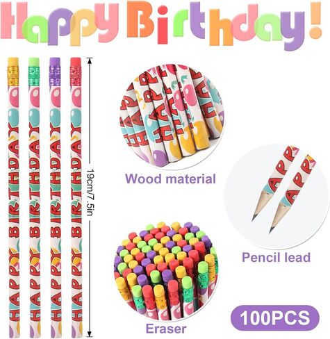 Kolewo4ever 500 Pieces Happy Birthday Gifts Set:100 Pcs Happy Birthday Rubber Bracelets,100 Pcs Happy Birthday Pencils,100 Pcs Happy Birthday Bookmarks and 200 Pcs Happy Birthday Badge Stickers in Saudi Arabia