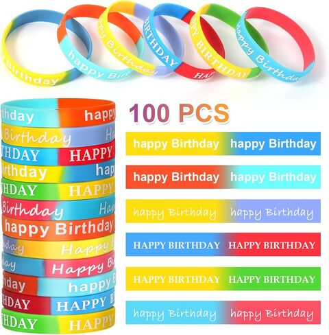 Kolewo4ever 500 Pieces Happy Birthday Gifts Set:100 Pcs Happy Birthday Rubber Bracelets,100 Pcs Happy Birthday Pencils,100 Pcs Happy Birthday Bookmarks and 200 Pcs Happy Birthday Badge Stickers in Saudi Arabia