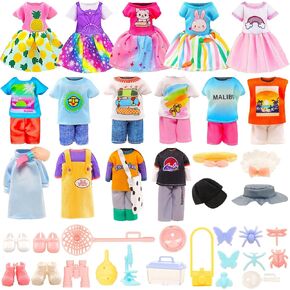 29 Pcs Doll Clothes Wilderness Interactive Playset for Mini Girl Dolls 5 Outfits 5 Dresses 4 Shoes 15 Wilderness Adventure Accessories for 5.3 -6 Inch Doll Clothes and Accessories