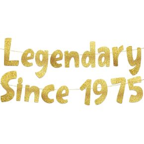 Legendary Since 1975 Gold Glitter Banner - 50th Birthday and Anniversary Party Decorations