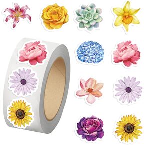 500PCS Flower Stickers for Kids 10 Styles Sticker Rolls Cartoon Flowers Stickers Flower Party Favors Waterproof Vinyl Stickers(500 Per Roll)
