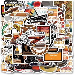 62pcs Cigar Stickers Pack, Cartoon Cute Vinyl Waterproof Decals for Water Bottle,Laptop,Phone,Skateboard,Scrapbooking,Bumper Gifts for Kids Teens Adults Fans for Party Supply
