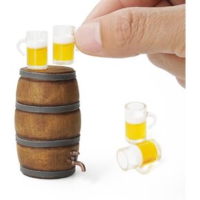 Odoria Dollhouse Beer Barrel and Mugs: 5Pcs 1/12 Scale Miniature Whiskey Aging Barrels for Rustic Garden Farmhouse Vintage Restaurant Bar Kitchen - Mini Drinking Liquor Alcohol Props DIY for Craft
