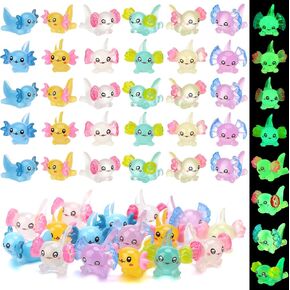 30 Pcs Mini Resin Axolotl, Miniature Axolotl Figures to Hide, Unique Axolotl Ears in The Floral and White-Tailed Axolotl for Dollhouse Fairy Garden Landscape Aquarium (Some Styles Glowing)