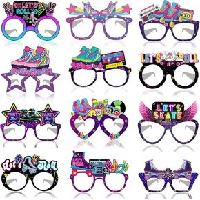 24 PCS Roller Skate Party Favors Roller Skating Paper Eyeglasses Retro 60s & 80s Party Favors Supplies Roller Skating Party Decorations Retro Hip Hop Birthday Supplies Roller Photo Booth Props
