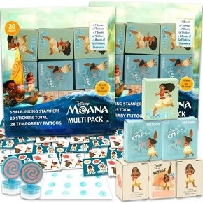 Disney Moana Holiday Gift Exchange Set - Bundle with 40 Moana Party Favor Boxes with Stickers, Tattoos, Stampers for Back to School, Halloween, Christmas, Easter, Valentines, More
