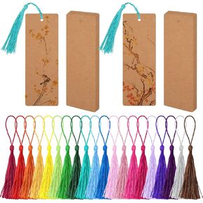 80 Pcs Blank Bookmarks with 80 Pcs Colorful Tassels, Unfinished Kraft Paper Book Page Marks for DIY Art Projects, Present Tags, Gifts Tags 5.5x2 inch (White)
