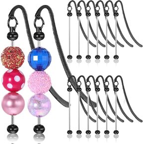 12Pcs Beadable Bookmarks, DIY Metal Bookmark Making Kit, Bar Blank Bookmarks to Decorate, Beadable Items, Modern Craft Jewelry Pendant Charm Gifts for Book Lovers Teacher Student Office Supplies