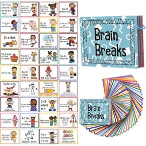 51 Pcs Brain Break Activity Cards with 2 Reclosable Rings Pocket Exercise Cards Classroom Flashcards Back to School Indoor Recess Games for Classroom Physical Gym Learning Kids Gifts