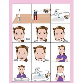 Girls Tooth Brushing HOM ABA/OT Approved Step-by-Step Laminated 9X12 Chart for Kids with Autism or Special Needs. Helps with Independence and self Care. PECS, Autism, Visual Schedules