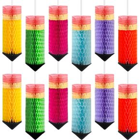12 Pcs Pencil Hanging Honeycomb Welcome Back to School Hanging Classroom Decorations Pencil Shaped Paper Honeycomb First Day of School Decorations Hanging Honeycomb Ceiling Party Favor