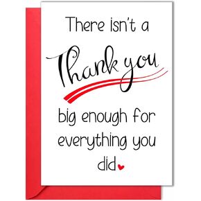 Single Thank You Card with Red Envelope, Thankful, Appreciation, Grateful Card - Folded 5"x7" Cardstock - Gift for Him, Her, Teacher, Boss, Doctor, Mom, Dad, Coworker, Bridesmaids, Groomsmen, Nursing