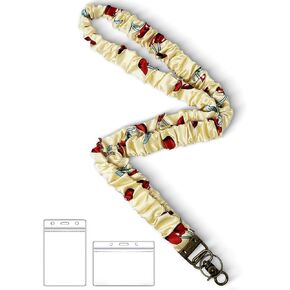 Stretchy Scrunchie Lanyard for ID Badges Keys, Cute Teacher Lanyard for Women with 2 Card Holders 19.6 Inch