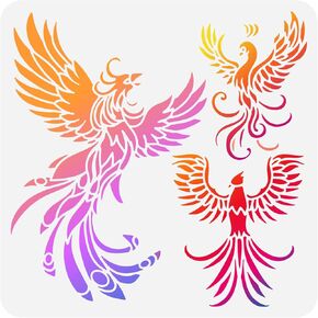 FINGERINSPIRE Phoenix Stencils - 11.8x11.8inch Reusable Firebird Drawing Stencil DIY Craft Phoenix Pattern Painting Template for Wood, Floor, Wall, Fabric and Furniture
