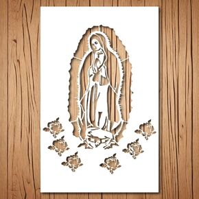 Virgin Mary Stencil | Reusable Xmas Christmas Christian Religious Stencils for Painting on Wood, Glass, Wall, Rock, Fabric, Walls, Canvas, Glassware, Spray Painting, Airbrushing, Milk White