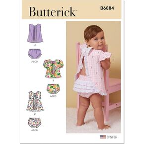Butterick Infants' A-Line Top and Underwear Sewing Pattern Kit, Design Code B6884, Sizes Newborn S-M-L-XL, Multicolor