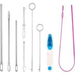 9pcs Drawstring Threader Tool Set, Include Loop Turner Hooks Metal Tweezers Easy Rope Threader Clip Flexible Drawstring Threaders Replacement Tool Sewing Accessories Supplies for Fabric Jackets Coats