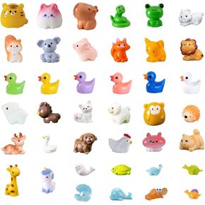 ﻿40pcs Mini Resin Animals 40 Styles Tiny Duck Resin Animals Figures Variety Pack Miniature Figurines Little Small Garden Decor Landscape Accessories Dollhouse Hide Crafts