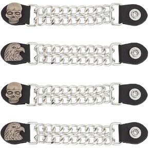 AHANDMAKER 4 Pcs 2 Styles Biker Vest Extenders for Men Biker Chain Vest Extenders Jacket Exteners with Iron Double Chain with Buffalo Engraving 6.93~7.09 Inch