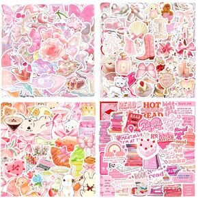 200PCS Pink Aesthetic Stickers,Coquette Girly Stickers,Pink Bow Motivational Stickers Pink Preppy Decals Inspirational Stickers for Woman Girl Book Lover, Gifts Accessories for Adults Kids Teen Girls