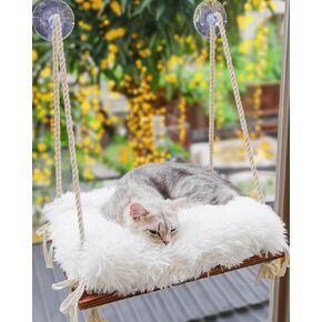 Cat Window Perch – Sturdy Cat Hammock with 4 Strong Suction Cups, Soft Cushion & Solid Wood Seat – Rustic Pet Bed for Indoor Cats in Saudi Arabia
